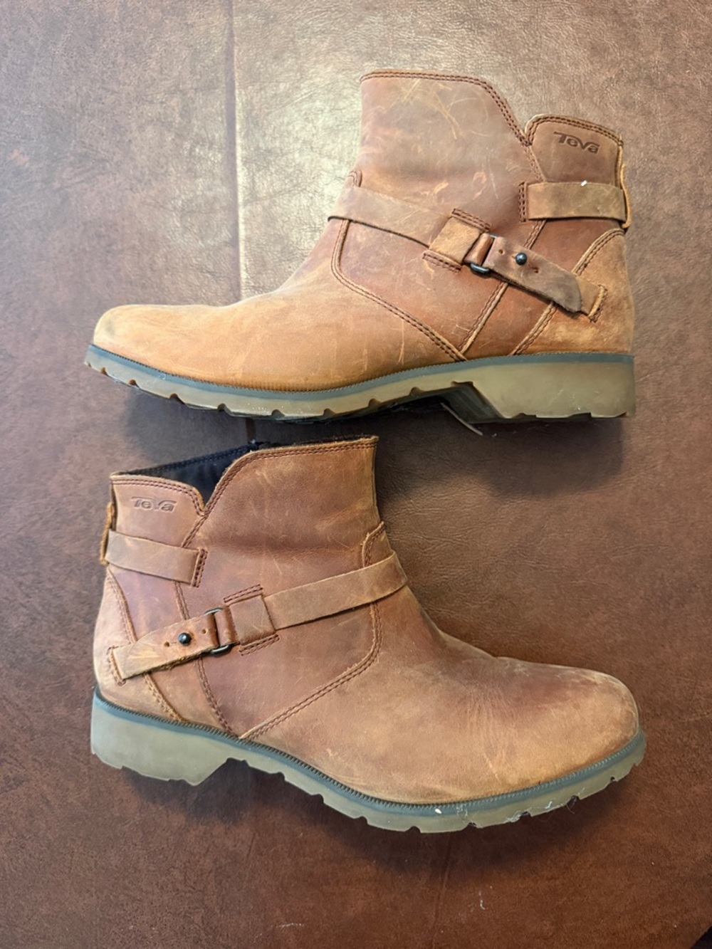 Teva Women’s Brown Leather Chukka Boots with Strap Accent
